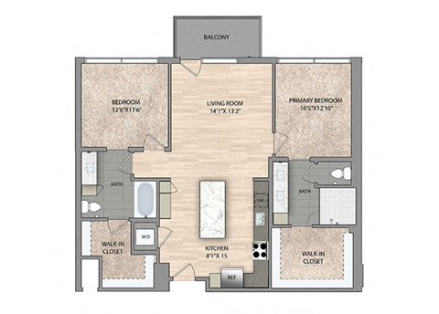 Floor plan for 2 beds, 2 baths, 1183 sqft
